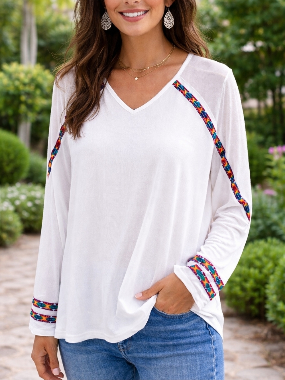 Two Fly 2Fly White Embroidered Boho Blouse 2X NWT Colorful Trim Peasant Top Plus